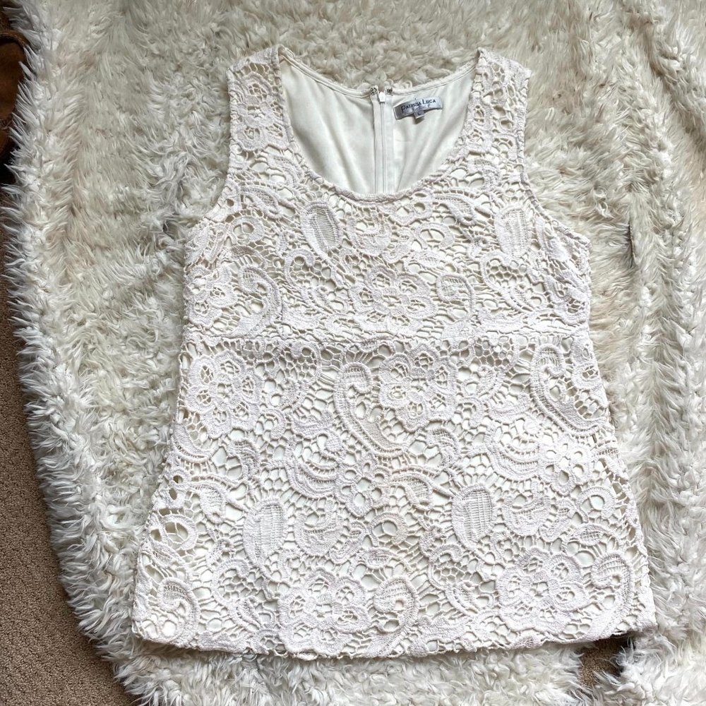 Patrizia‎ Luca Womens Ivory Sleeveless Embellished Lace Top Large